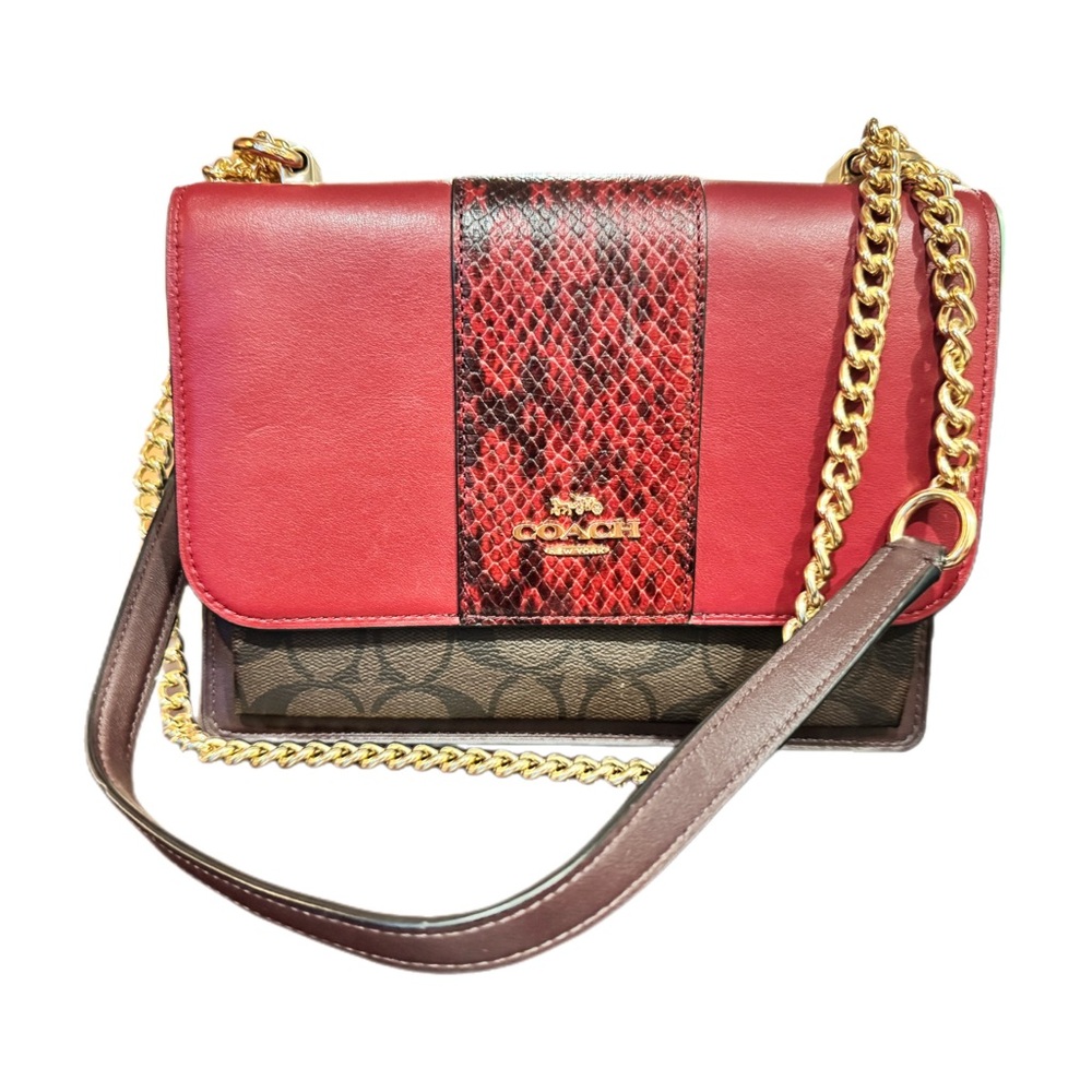 Coach Red and Brown Crossbody Bag with Gold Chain